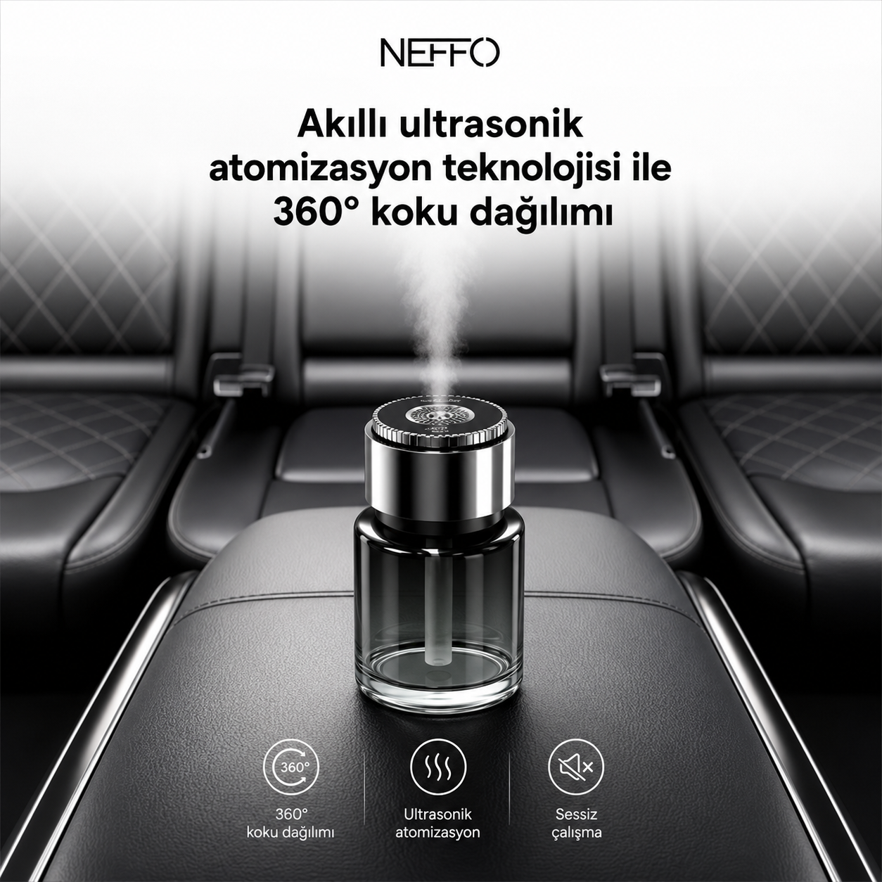 NEFFO Akıllı Araç Koku Difüzörü | Ultrasonik Aroma Yayıcı, USB Şarjlı, 200ml