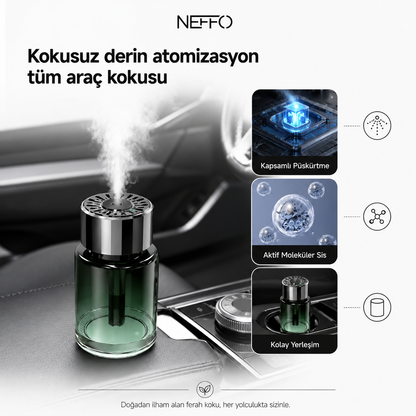 NEFFO Akıllı Araç Koku Difüzörü | Ultrasonik Aroma Yayıcı, USB Şarjlı, 200ml