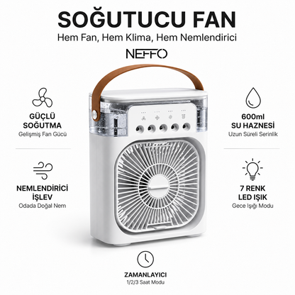 NEFFO 3'ü 1 Arada Buharlı Soğutucu Fan | Nemlendirici, Klima Etkili ve Taşınabilir Mini Fan