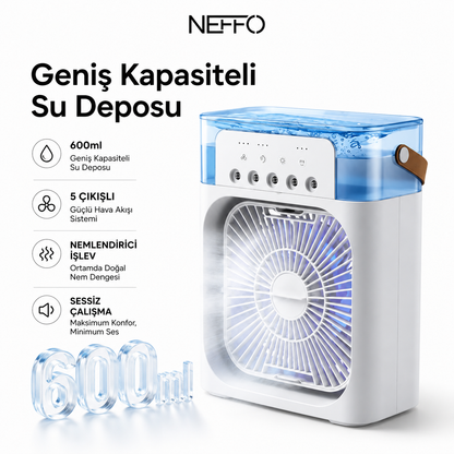 NEFFO 3'ü 1 Arada Buharlı Soğutucu Fan | Nemlendirici, Klima Etkili ve Taşınabilir Mini Fan