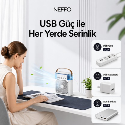NEFFO 3'ü 1 Arada Buharlı Soğutucu Fan | Nemlendirici, Klima Etkili ve Taşınabilir Mini Fan