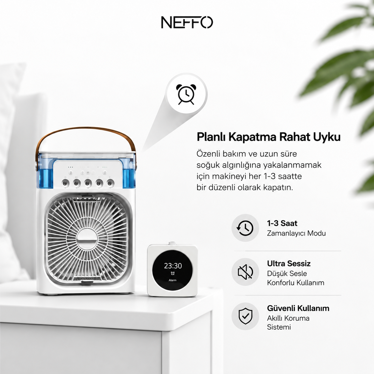 NEFFO 3'ü 1 Arada Buharlı Soğutucu Fan | Nemlendirici, Klima Etkili ve Taşınabilir Mini Fan