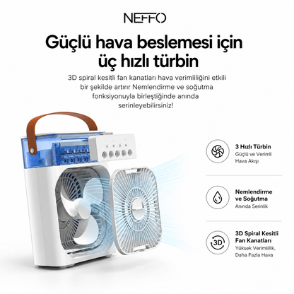 NEFFO 3'ü 1 Arada Buharlı Soğutucu Fan | Nemlendirici, Klima Etkili ve Taşınabilir Mini Fan