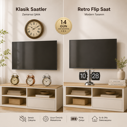 Retro Flip Masa Saati – Mekanik Kartlı, Metal Gövdeli, Sessiz Pilli Dekoratif Saat