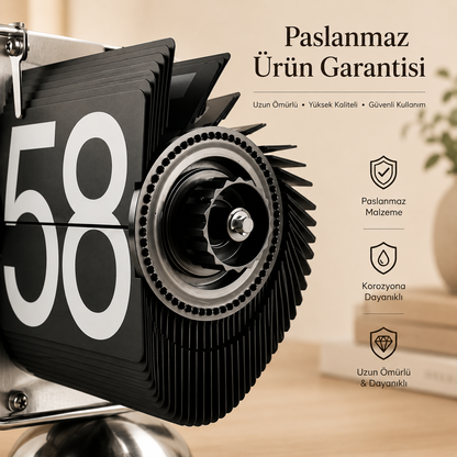 Retro Flip Masa Saati – Mekanik Kartlı, Metal Gövdeli, Sessiz Pilli Dekoratif Saat