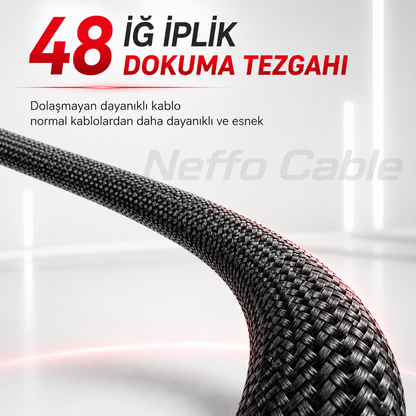 Neffo Cable 240W Hızlı Şarj ve Veri Kablosu | Katlanabilir Standlı, 90° Dirsekli, Oyun Dostu Type-C Kablo