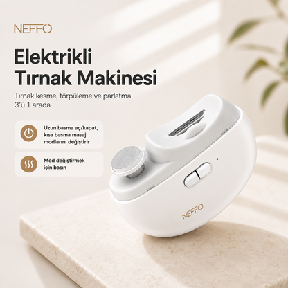 NEFFO Elektrikli Tırnak Makinesi – Otomatik Tırnak Kesme, Törpüleme ve Parlatma Cihazı