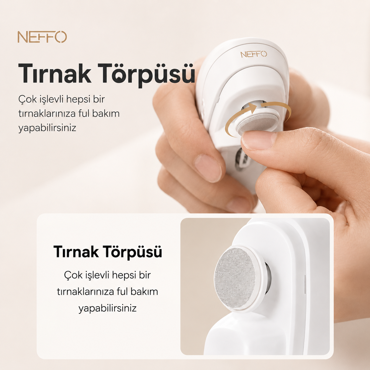 NEFFO Elektrikli Tırnak Makinesi – Otomatik Tırnak Kesme, Törpüleme ve Parlatma Cihazı