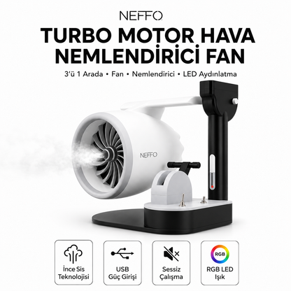 Turbo Motor Tasarımlı Hava Nemlendirici, Ayarlanabilir Hızlı, LED Işıklı Sessiz Soğutucu Fan